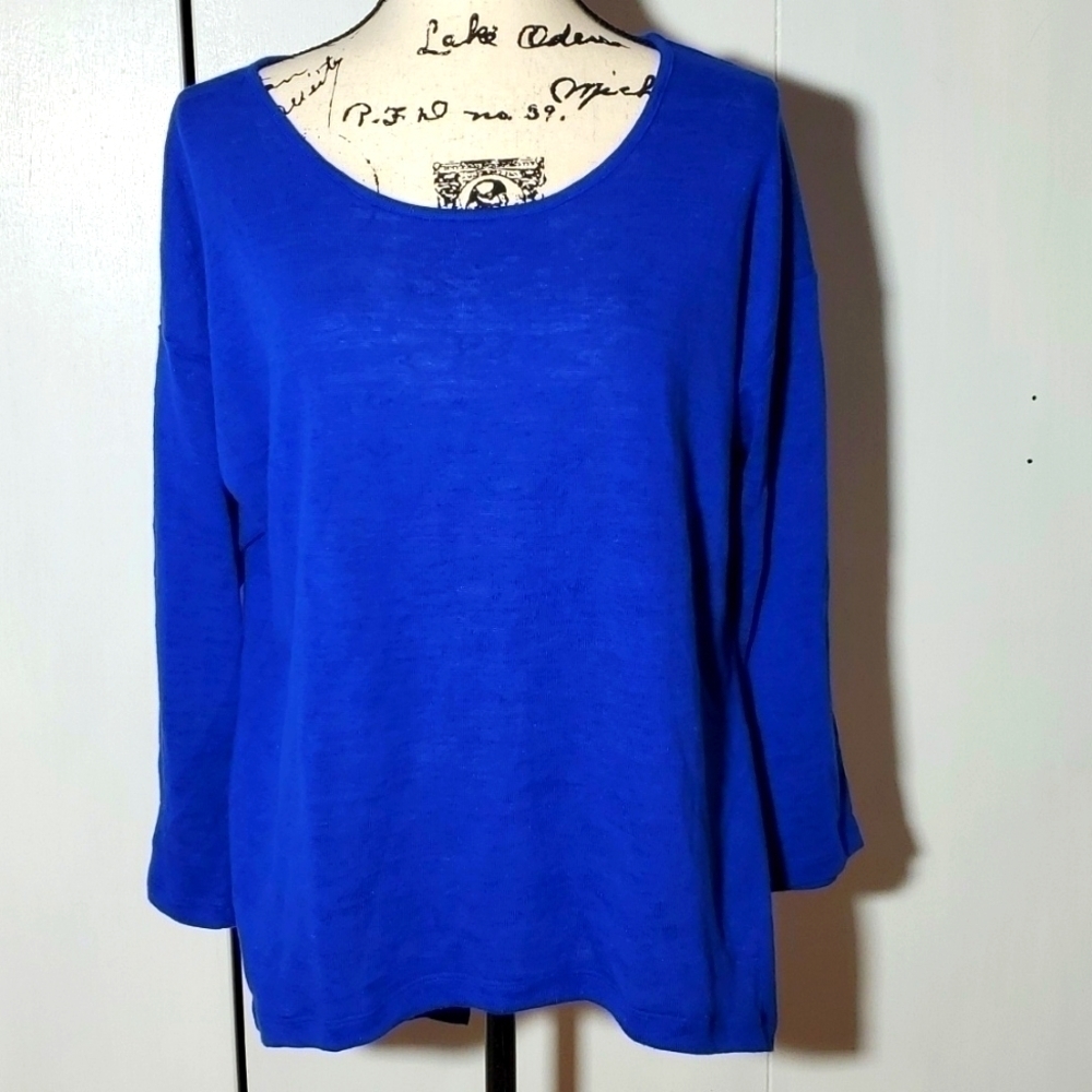 Liz Claiborne| Womens Royal Blue Open Back Blouse Elegant Mod Edgy Sz.Large